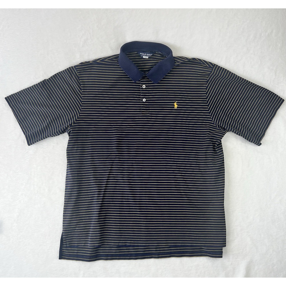 Polo Golf Ralph Lauren Shirt 100% Pima Cotton Men's XLā Blue Yellow Stripes Logo